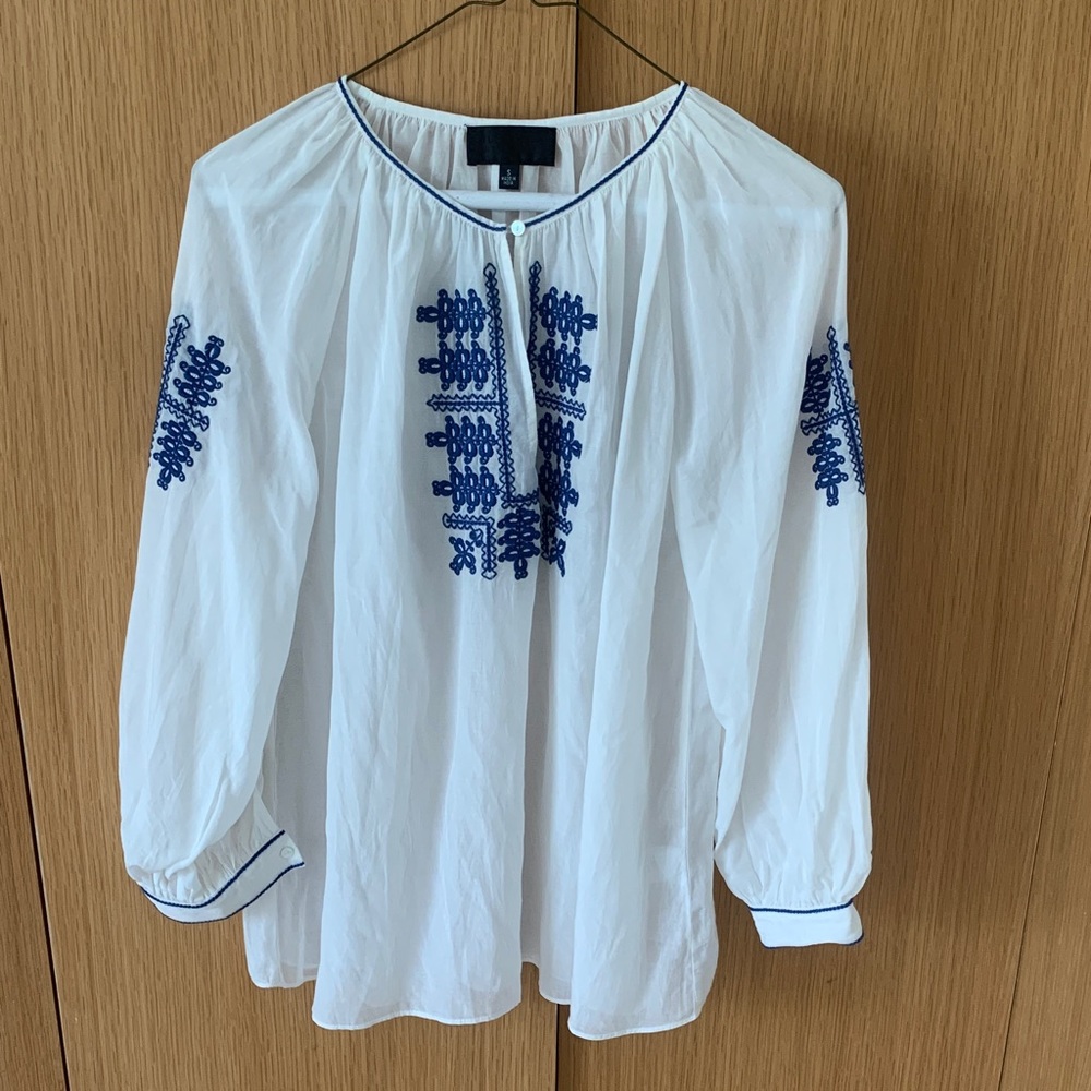 Nili Lotan embroidered White and Blue Women's Summer Top
